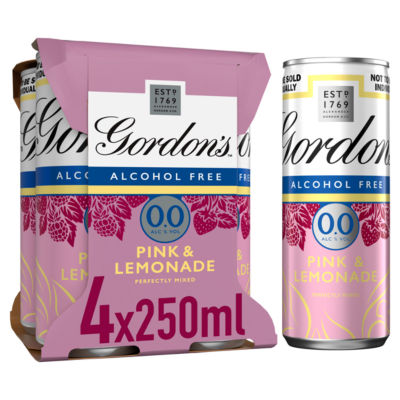 Gordons Premium Pink Alcohol Free & Lemonade 4 x 250ml 0.0% vol