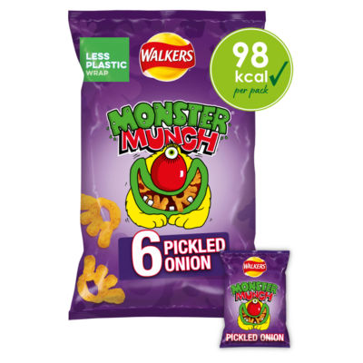 Walkers Monster Munch Pickled Onion Multipack Snacks Crisps 6X20g