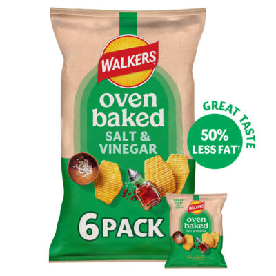 Walkers Baked Snacks Salt & Vinegar Multipack Crisps 6X22g