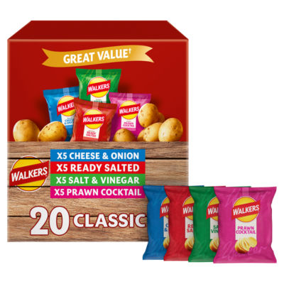 Walkers Classic Variety Multipack Crisps Box 20x25g, folic acid free