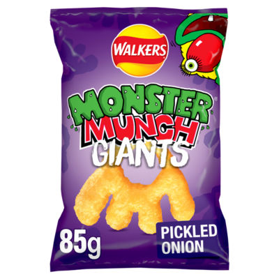 Walkers Monster Munch Snacks Giants Pickled Onion Sharing Crisps 85G