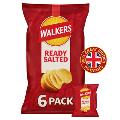 Walkers Ready Salted Multipack Crisps 6x25g, folic acid free