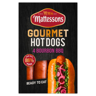 Mattessons 4 Gourmet Hot Dogs Bourbon BBQ 280g