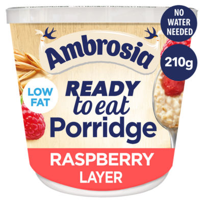 Ambrosia ready to eat porridge oat cereal pot raspberry layer