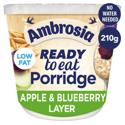 Ambrosia ready to eat porridge oat cereal pot apple blueberry layer