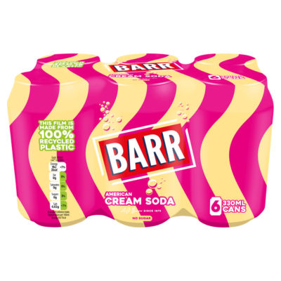 Barr American Cream Soda 6 Pack Flavoured Fizzy Drink  6 x 330ml Cans