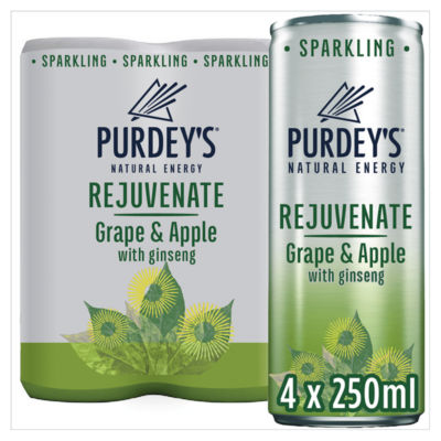 Purdeys Natural Energy Rejuvenate Sparkling Grape & Apple with Ginseng Cans 4 x 250ml