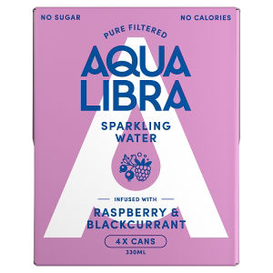 Aqua Libra Sparkling Water Raspberry & Blackcurrant Cans 4 x 330ml