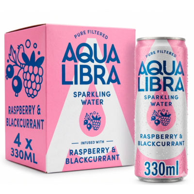 Aqua Libra Sparkling Water Infused with Raspberry & Blackcurrant 4 x 330ml