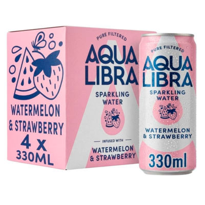 Aqua Libra Infused with Watermelon & Strawberry Sparkling Water 4 x 330ml