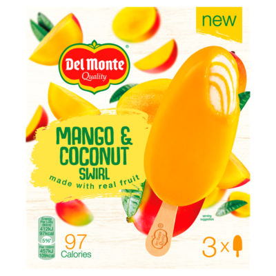 Del Monte Mango & Coconut Swirl Ice Cream Sticks 3x90ml