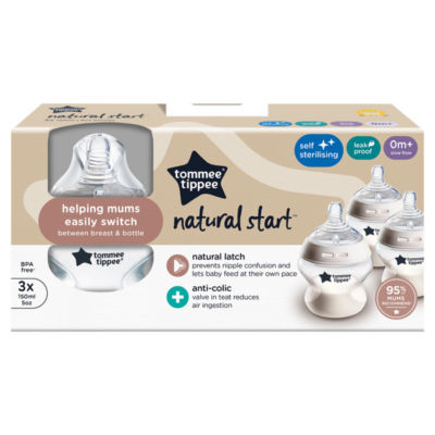 Tommee Tippee 3x 150ml Natural Start Anti-Colic Baby Bottles, Slow Flow for 0m+