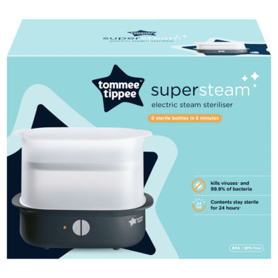 Tommee Tippee Black Supersteam Electric Steam Steriliser for Bottles 5-Min Cycle