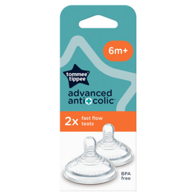 Tommee Tippee 2X Advanced Anti-Colic Bottle Teats, Fast Flow, Breast-Like, 6M+
