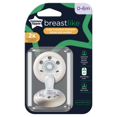 Tommee Tippee 2x Breast-Like Soothers for BPA-Free & Symmetrical Design, 0-6m
