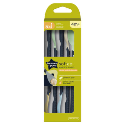 Tommee Tippee Softee Weaning Spoons, 4m+, 5 Pack, Long Anti-Slip Handles
