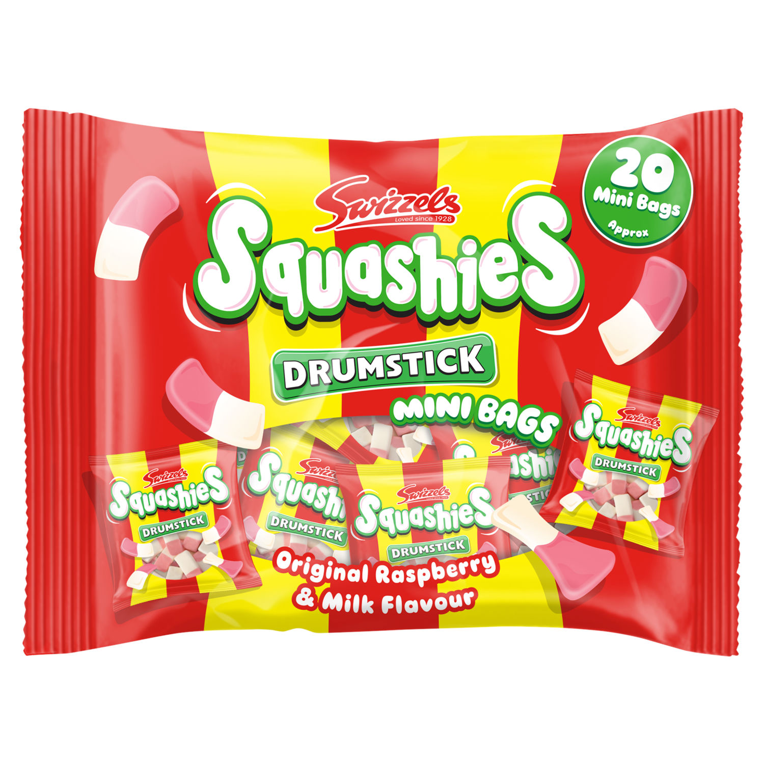 Swizzels Original Raspberry & Milk Flavour Drumstick Squashies Chewy Sweets 280g
