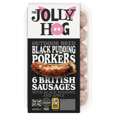 Black Pudding Porker sausages with Black Pudding and Apple x 6, 400g | British & Outdoor Bred