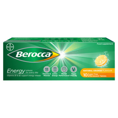 Berocca 10 Natural Orange Flavour Sugar Free Effervescent Tablets