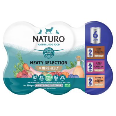 Naturo Natural Dog Food Meaty Selection in Herb Jelly Adult Dog 1-7 Years 6 x 390g