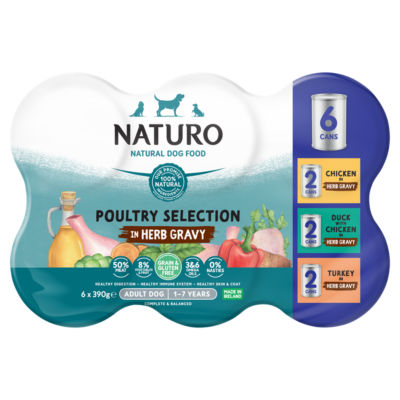 Naturo Natural Dog Food Poultry Selection in Herb Gravy Adult Dog 1-7 Years 6 x 390g