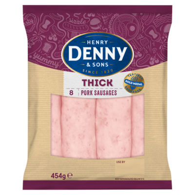 DENNY Thick Pork Sausages 8'S 454G