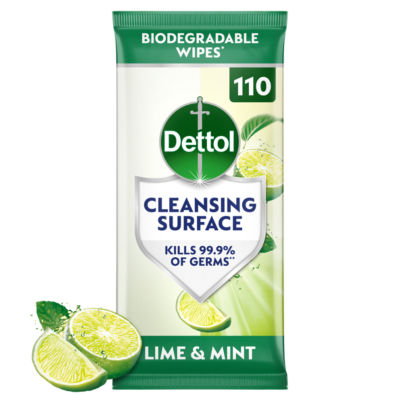 Dettol Antibacterial Cleansing Surface Wipes Lime & Mint 110 Large Wipes