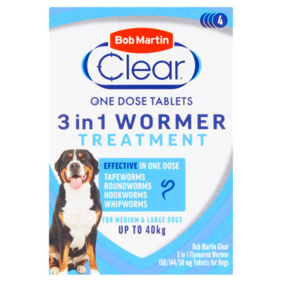 Bob Martin Clear 3 in 1 Flavoured Wormer 150/144/50 mg 4 Tablets for Dogs