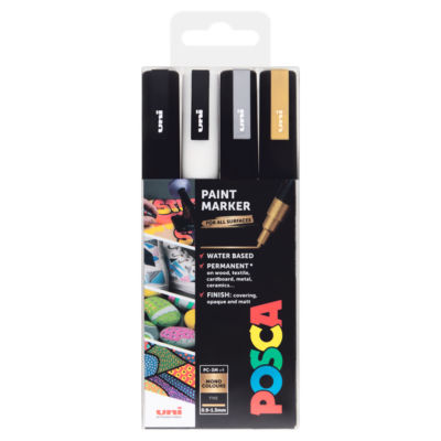 uni Posca Paint Markers Gold/Silver /Black/White 4pk