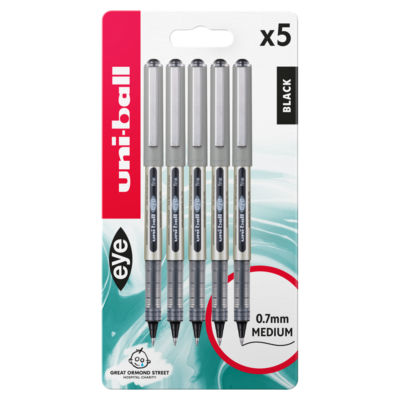 uni-ball 157 Eye Rollerball Black Pens Stationery 5 Pack