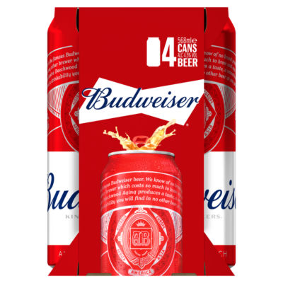 Budweiser Lager Beer Cans 4x568ml