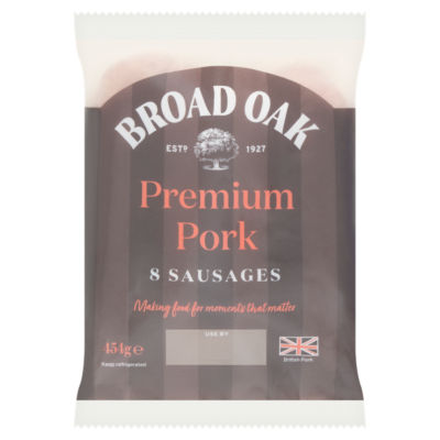 BROAD OAK FARM 8 Premium Pork Sausages 454G