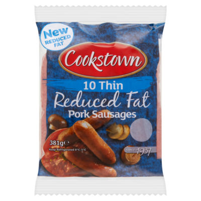Cookstown 10 Thin Reduced Fat Pork Sausages 381g ASDA Groceries