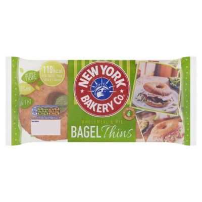 New York Bakery Co 4 Wholemeal & Rye Bagel Thins