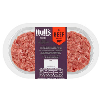 Hulls of Ballymena 4 Beef Burgers 454g