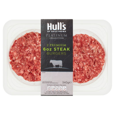 Hulls Platinum Collection 2 Premium 6oz Steak Burgers 340g