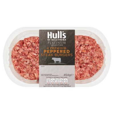 Hulls Platinum Collection 4 Premium Peppered Steak Burgers 454g