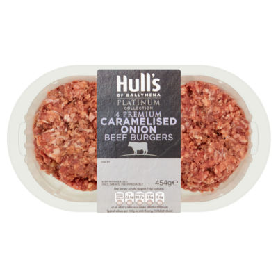 Hull's of Ballymena Platinum Collection 4 Premium Caramelised Onion Beef Burgers 454g