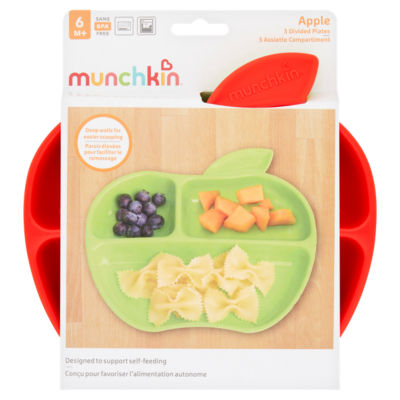 Munchkin 3 Apple Divided Plates 6m+