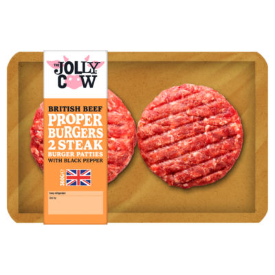The Jolly Cow British Beef Proper Burgers Steak Burger Patties with Black Pepper 300g