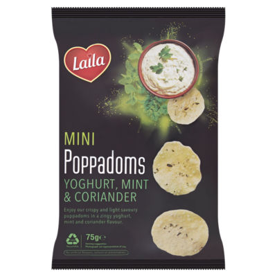 Laila Mini Poppadoms - Yoghurt, Mint & Coriander 75g