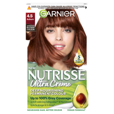 Garnier Nutrisse Nutrisse Ultra Crème Dye, Vegan,4.5 Auburn fiery and captivating hair color with great shine