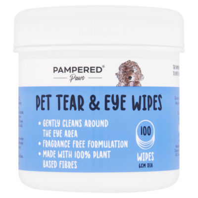 Pampered Paws 100 Pet Tear & Eye Wipes