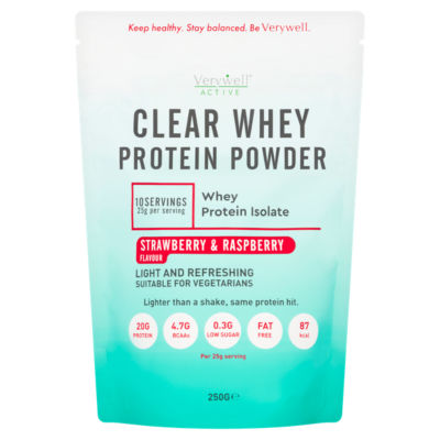Verywell Active Strawberry & Raspberry Flavour Clear Whey Protein Powder 250g