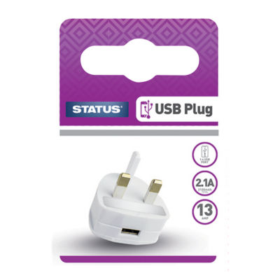 Status Power Adapter Plug USB Type A 5V DC 2.1 Amp S1USBPLUG1PK4