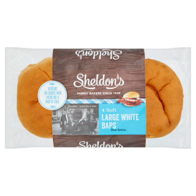 Sheldons Large White Baps 4 Pack