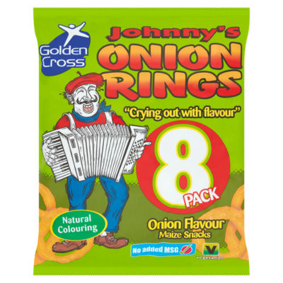 Golden Cross Johnny's Onion Rings Onion Flavour Maize Snacks 8 x 12g