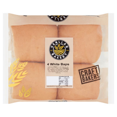 Henllan Bakery White Baps 4 Pack