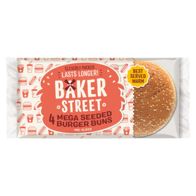 Baker Street 4 Pre-Sliced Mega Seeded Burger Buns