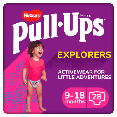 Huggies Pull-Ups Explorers, Girl, Size 9-18 Months, Nappy Size 3-4